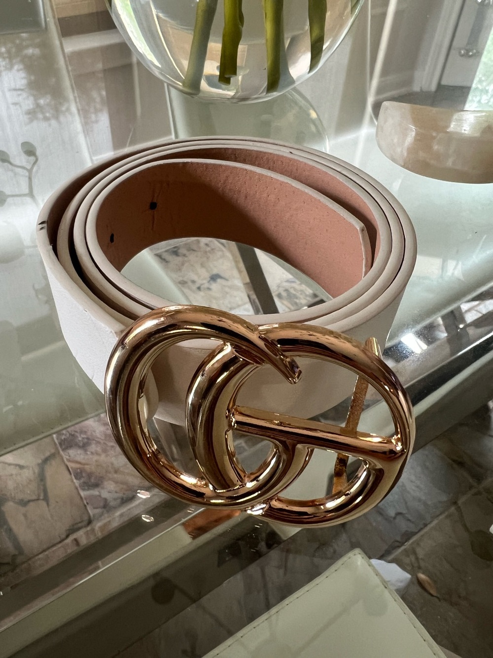 White Belt with Gold Tone Buckle